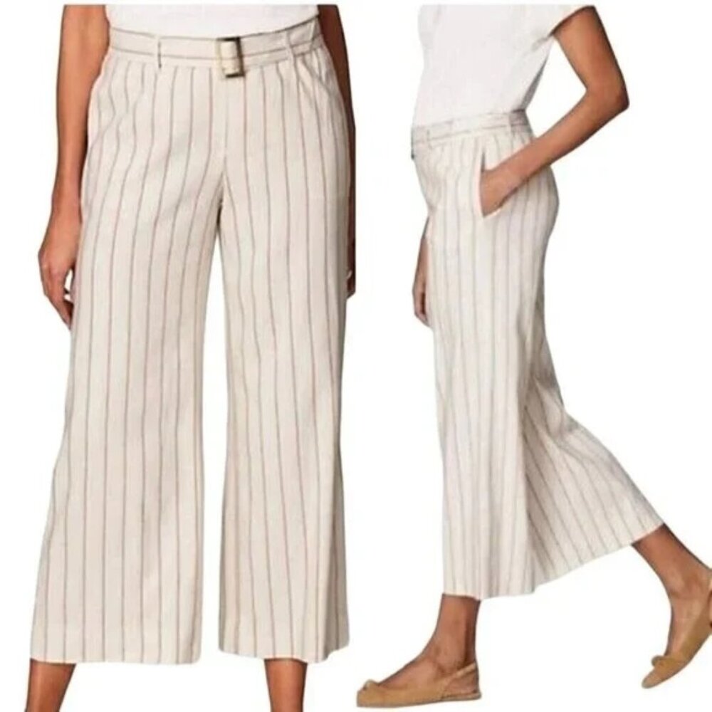 J. Jill Linen Stretch Wide Leg Crop Belted Striped Pant Size XL Petite